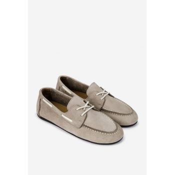 Pantofi dama  din piele nabuc taupe