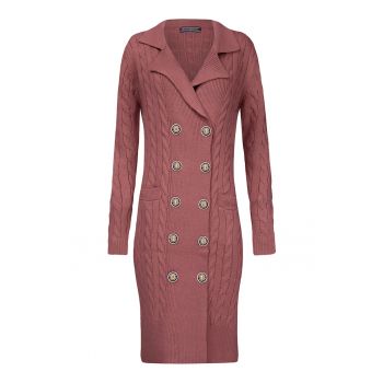 Rochie midi tricotata cu doua randuri de nasturi