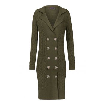 Rochie midi tricotata cu doua randuri de nasturi