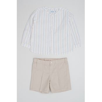Set de pantaloni scurti si camasa de bumbac cu dungi - 2 piese