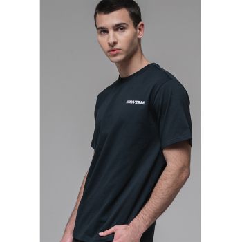 Tricou cu decolteu la baza gatului cu imprimeu pe spate