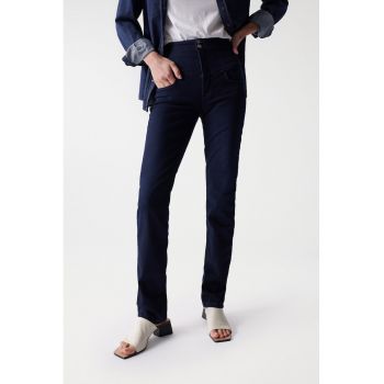 Blugi slim-fit cu talie inalta