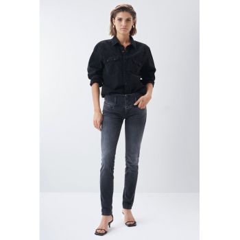 Blugi slim-fit din denim cu talie inalta