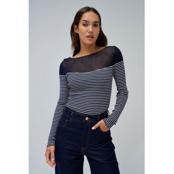 Bluza in dungi cu insertii semi-transparente