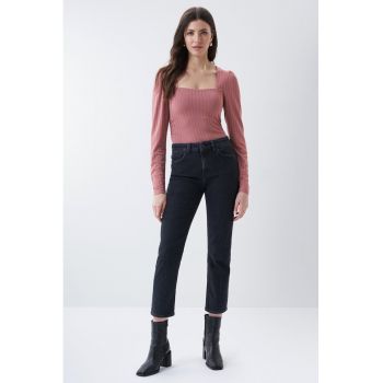 Bluza slim-fit cu decolteu patrat