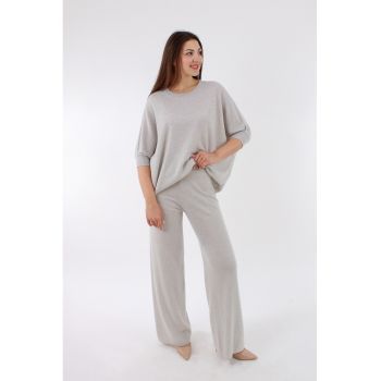 Pantaloni din amestec de lana Merinos cu croiala ampla si talie inalta
