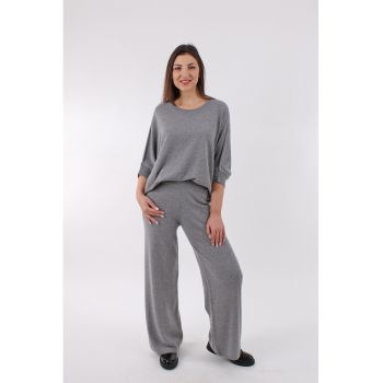 Pantaloni din amestec de lana Merinos cu croiala ampla si talie inalta