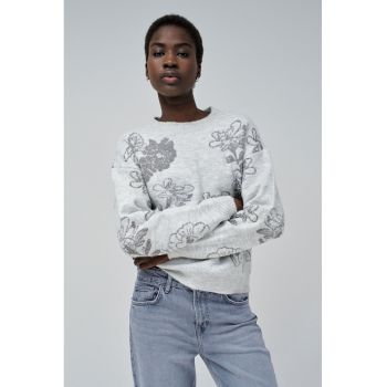 Pulover cu model floral si maneci cazute ieftin