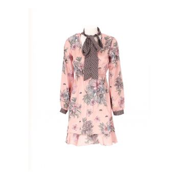 Rochie cu model floral si decolteu cu funda cu panglici
