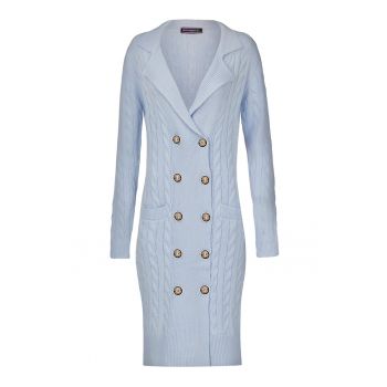 Rochie midi tricotata cu doua randuri de nasturi