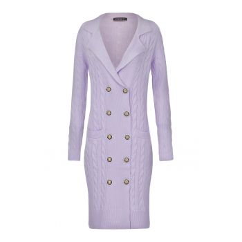 Rochie midi tricotata cu doua randuri de nasturi