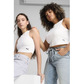 Top crop din amestec de bumbac cu aspect striat