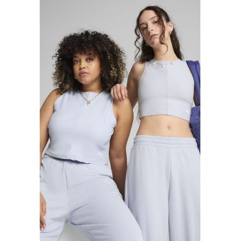 Top crop din amestec de bumbac cu aspect striat
