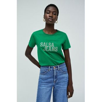 Tricou cu decolteu la baza gatului si imprimeu