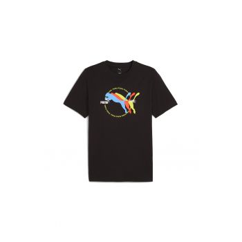 Tricou cu imprimeu logo si decolteu la baza gatului