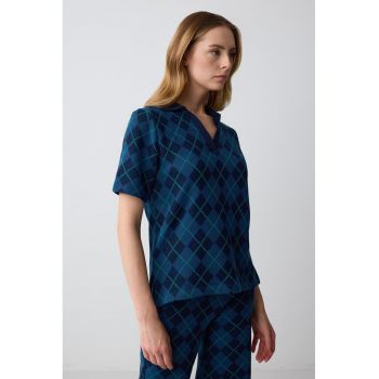 Bluza cu model in carouri si maneci scurte