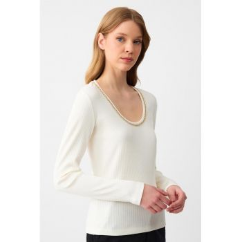 Bluza din amestec de bumbac cu decolteu rotund