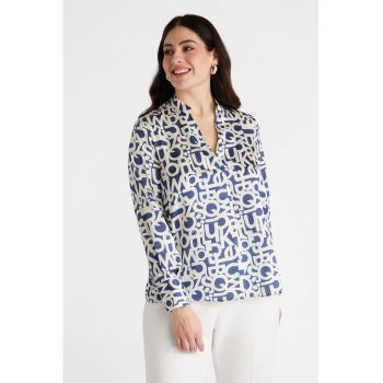 Bluza-tunica din satin cu imprimeu text