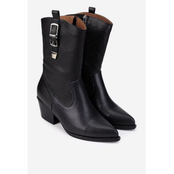 Botine dama  negre din piele naturala tip cowboy