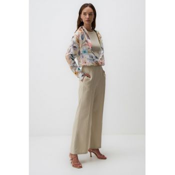 Pantaloni din amestec de in cu croiala ampla