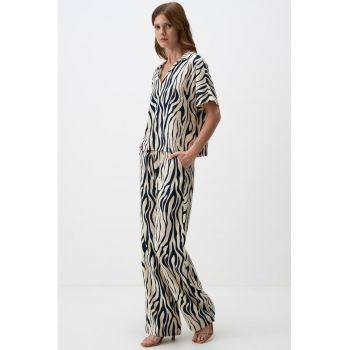 Pantaloni din amestec de in cu model animal print