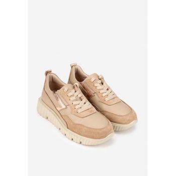 Pantofi dama  taupe din piele box si intoarsa