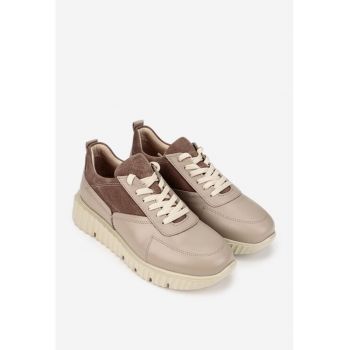 Pantofi dama  taupe din piele naturala