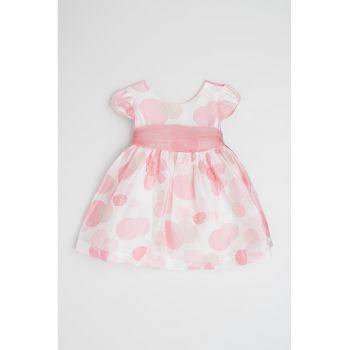 Rochie babydoll din amestec de in cu model floral discret
