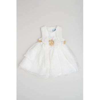 Rochie cu croiala A si detalii brodate de organza