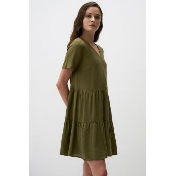 Rochie din amesec de in cu decolteu in V