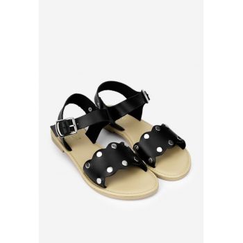 Sandale dama negre din piele naturala cu ornamente