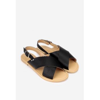 Sandale dama negre din piele naturala