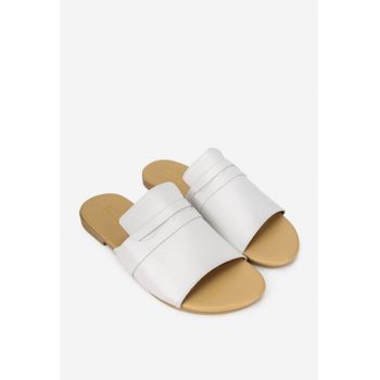 Sandale stil papuc dama albe din piele naturala
