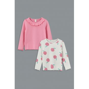 Set de bluze cu model uni si imprimeu floral - 2 Piese