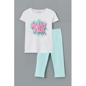 Set de tricou cu text si pantaloni - 2 piese