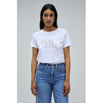 Tricou cu decolteu la baza gatului si imprimeu