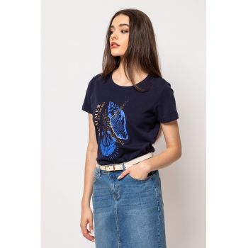 Tricou cu decolteu rotund si imprimeu grafic