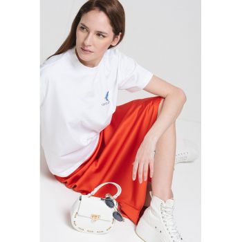 Tricou cu imprimeu grafic si decolteu la baza gatului