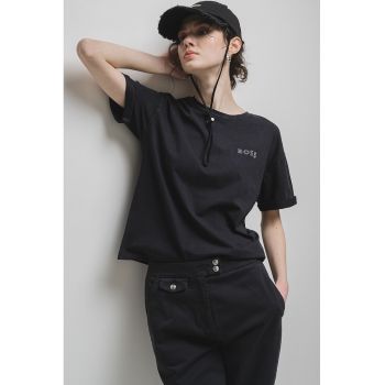 Tricou cu logo din strasuri si imprimeu pe partea din spate