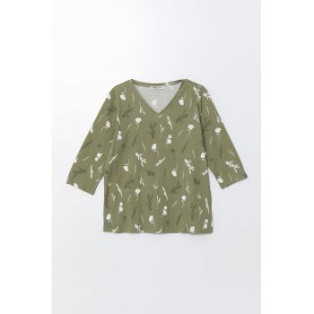 Bluza cu imprimeu floral si decolteu in V