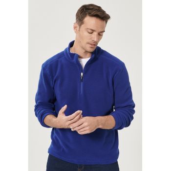 Bluza sport din micro fleece cu fenta cu fermoar - Albastru