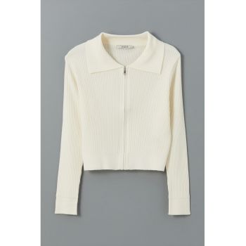 Cardigan striat cu fermoar