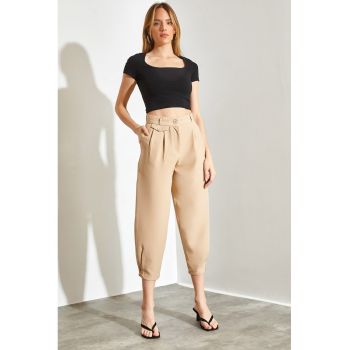Pantaloni crop cu buzunare si croiala relaxed-fit