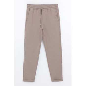 Pantaloni crop cu croiala dreapta si snur de ajustare