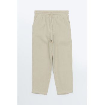 Pantaloni crop cu snur de ajustare si croiala dreapta