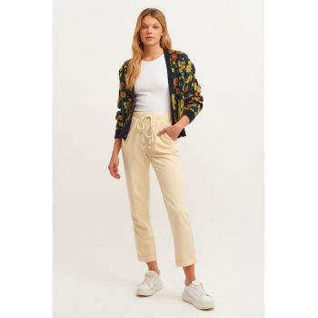 Pantaloni crop cu talie ajustabila