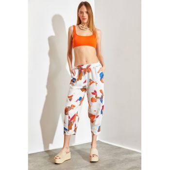 Pantaloni din amestec de bumbac cu model tropical