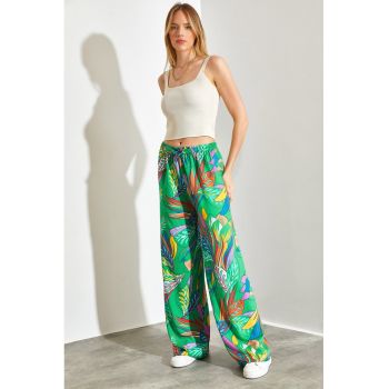 Pantaloni din amestec de bumbac cu model tropical