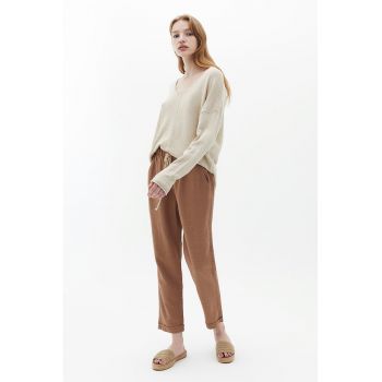 Pantaloni drepti crop cu snur de ajustare
