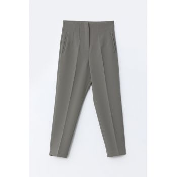 Pantaloni uni cu talie inalta